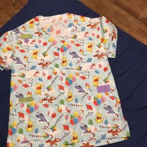 Women’s M Handmade scrub to Winnie the Pooh brights lime/lavender accent